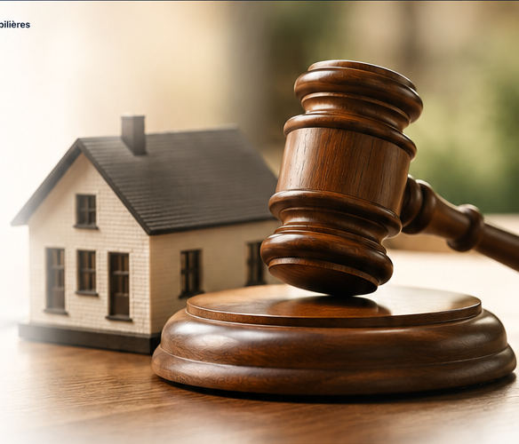 Maison et marteau symbolisant une vente immobilière judiciaire